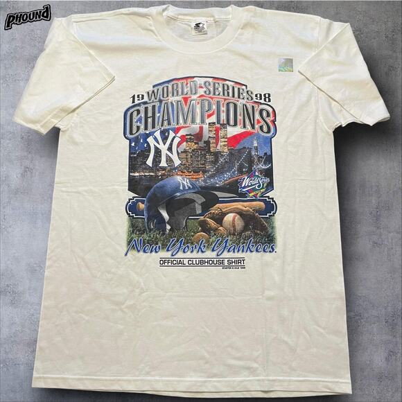 Vintage New York Yankees Shirt Mens Large Twin Towers World Series Starter 90s - Picture 1 of 9